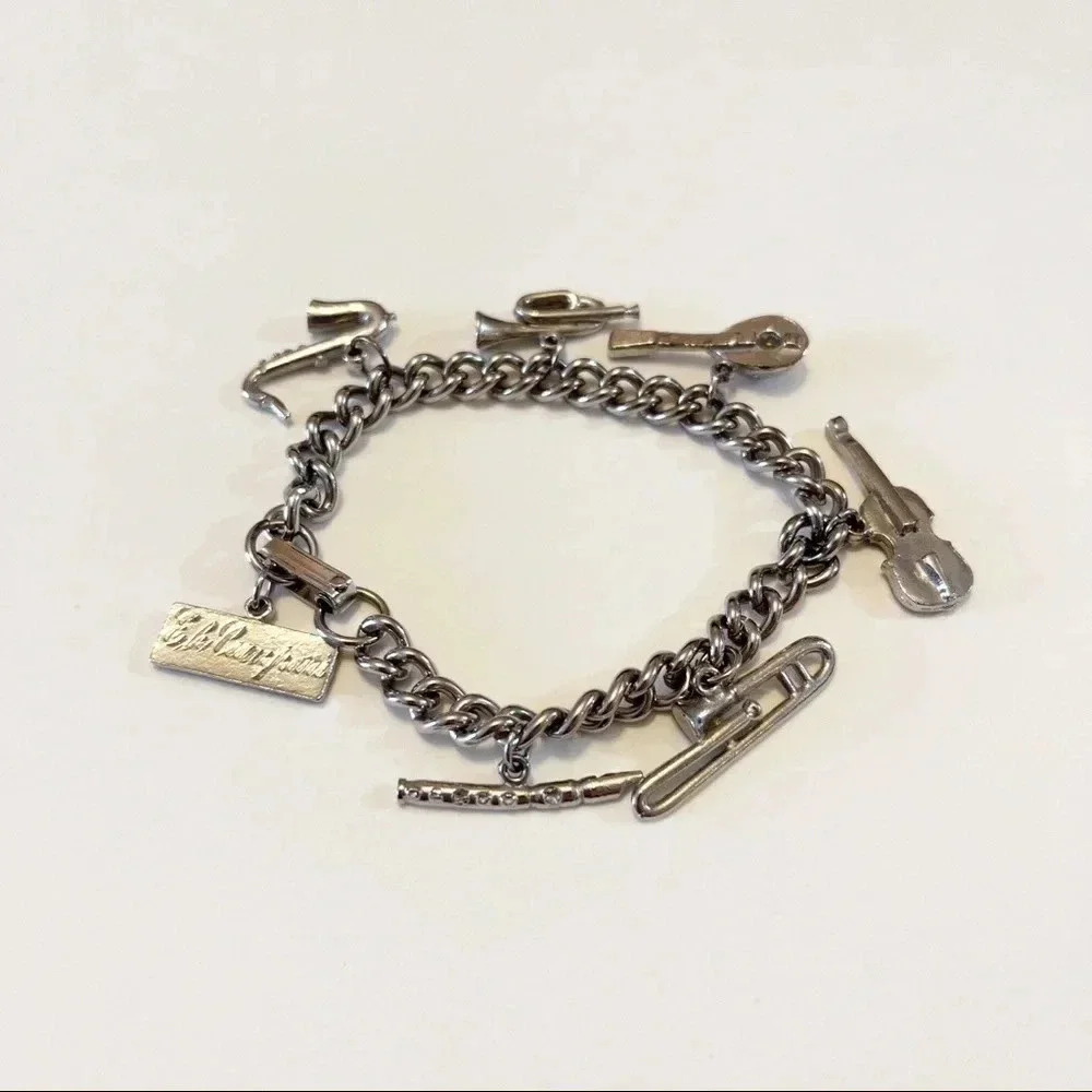 Vintage Eh Cumpari Musical Instruments Charm Bracelet Sax Violin Flute Trombone